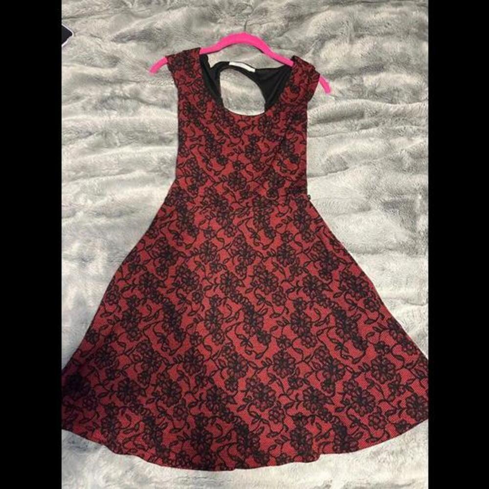 Candie's Red and Black Lace Fit & Flare Dress - XS